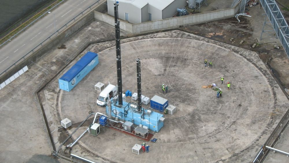 NY KONTRAKT: Dette er Aker Clean Carbons mobile testenhet for CO2-fangst for bruk på kullkraftverket Longannet. Nå har selskapet fått kontrakt om å levere fangstteknologi til italienske Enels oljekraftverk Porto Tolle.