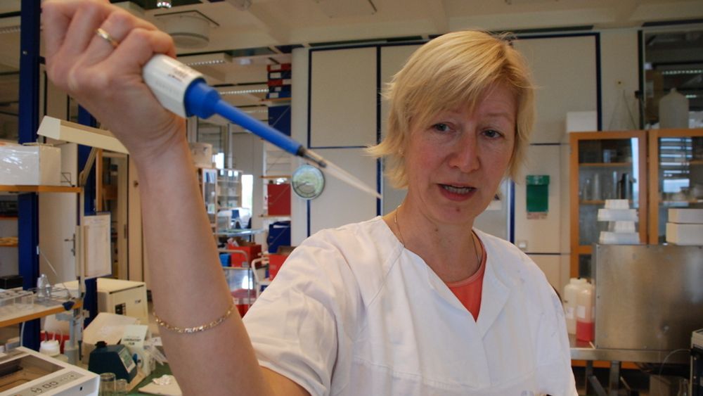 - SLITSOMT: Bioingeniør Anne Skjoldborg i Blodbanken synes det er slitsomt at lyset av og til skrur seg av selv om hun er tilstede og jobber. Da ser hun ikke om det er luftbobler i denne pipetten.