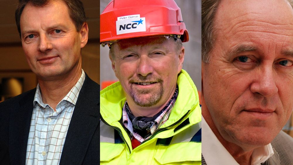 Øyvind Mork (t.v) i RIF og styreleder Peter Gjørup i Entreprenørforeningen Bygg og Anlegg vil gjerne diskutere en ny organisasjon. Avtroppende administrerende direktør for Arkitektbedriftene, Harald Eriksen (t.h.) vil ikke være med.