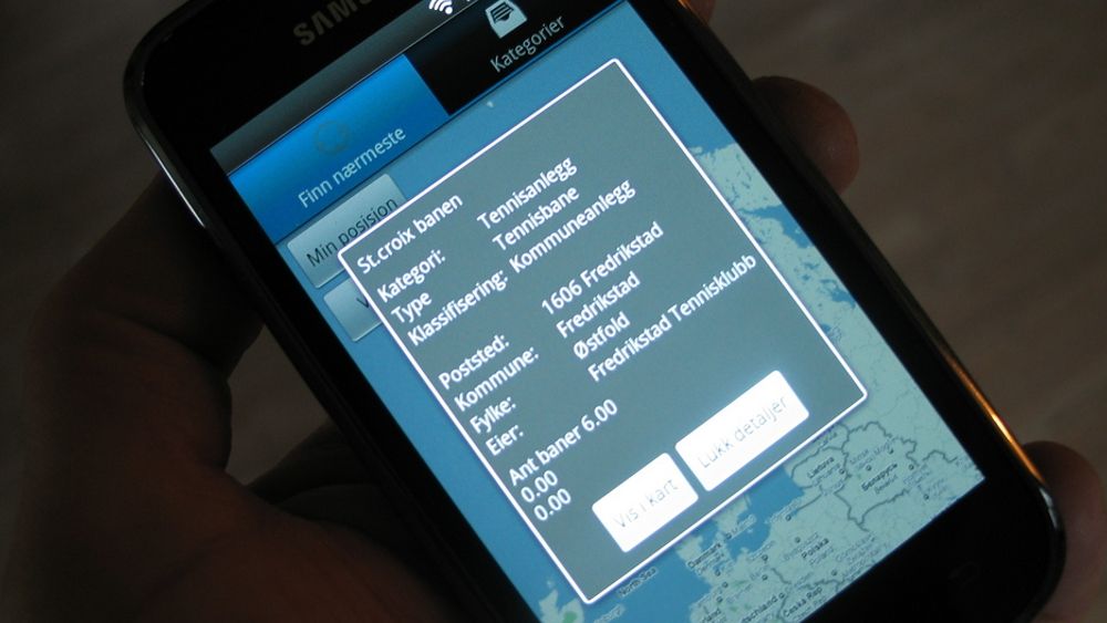 NYE IDEER: Mobilapplikasjonen Norsk Idrett sporer opp idrettsanlegg i nærheten og er utviklet av det lille selskapet Dinimo på grunnlag av offentlige data fra kart og registre.