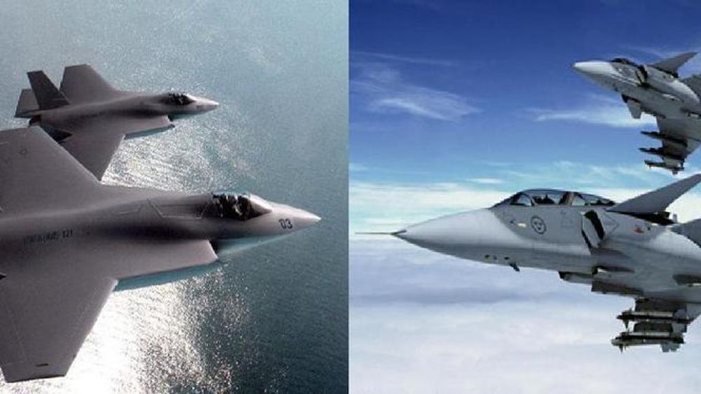 LUFTKAMP: Meningene er fortsatt sterke og delte over hvorvidt amerikanske Joint Strike Fighter (til venstre) eller svenske JAS Gripen bør bli Forsvarets nye jagerfly.