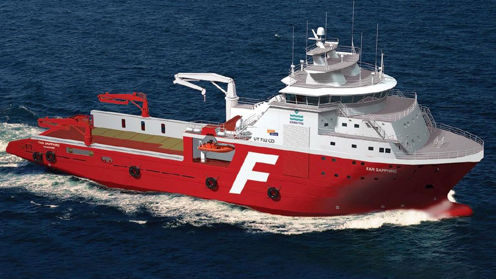 DYRT: - Den skatten som nå foreslås innbetalt, tilsvarer investeringen i 8-10 slike skip, sier Farstad Shipping, og sikter til deres nye flaggskip "Far Sapphire" som døpes i Ålesund havn 15. september. Flerbruksskipet har en kostnad på cirka 500 millioner kroner, og er bygget ved Aker Langsten i Tomrefjord.