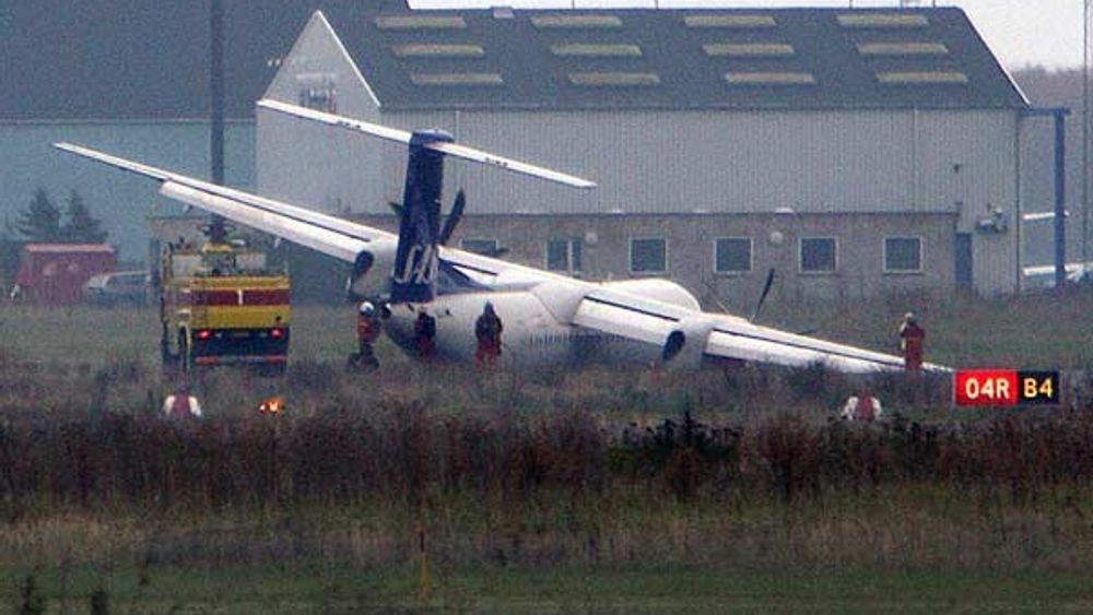 Et SAS-fly av typen Dash 8 Q400 på vei fra Bergen til København måtte nødlande på Kastrup lørdag ettermiddag. Understellet på flyet knakk under nødlandingen.
