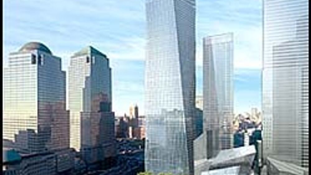 Freedom Tower og minneparken for World Trade Center vil bli seende ut. Foran til høyre for Freedom Tower har arkitektene plassert to moduler, som gir inntrykk av bygningene som norske Snøhetta skal utforme.