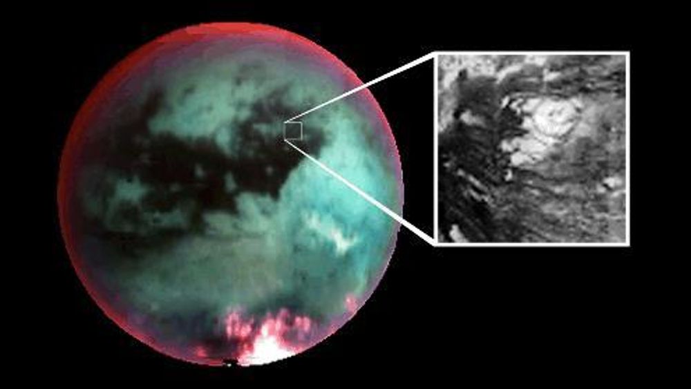 IS: Forskerne som studerer bildene fra Titan er kommet fram til at bildet mest sannsynlig viser en isvulkan på Titan.