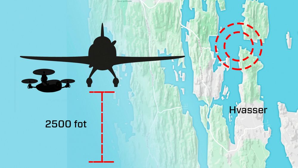  En drone kolliderte med et småfly i 19-tida søndag 30. august, rett nord for Hvasser i Tjøme kommune i Ytre Oslofjord.