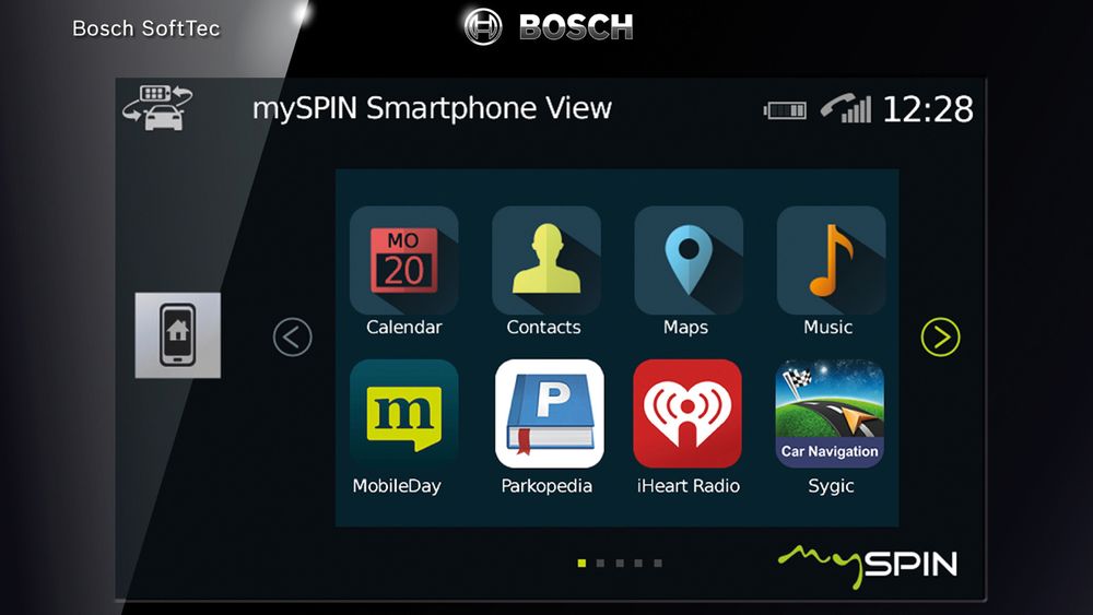 Bochs MySPIN skal gi tilgang til apper fra telefonen direkte på skjermen i bilen. 