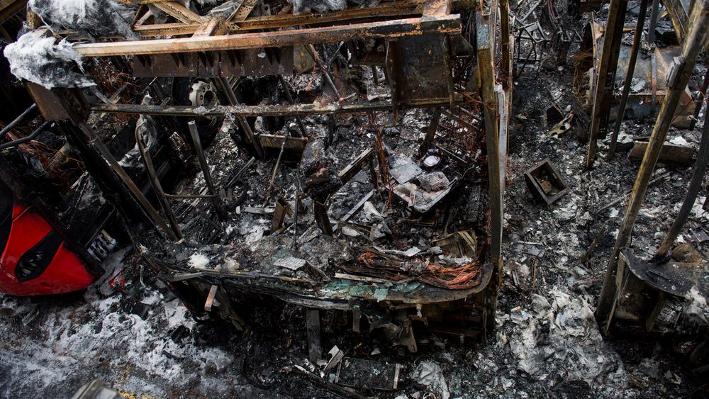 De fire hybridbussene ble totalskadet i brannen på Furubakken natt til mandag. 