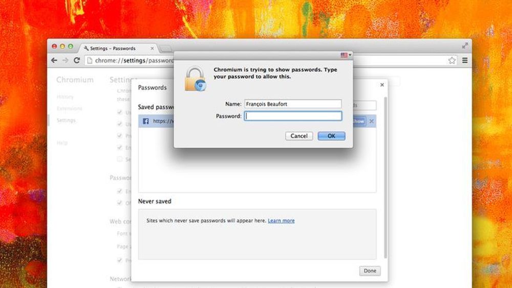 I en fersk utgave av Chromium for Mac må brukerne taste inn sitt OS X-passord for å kunne lese Chrome-passordene i klartekst.
