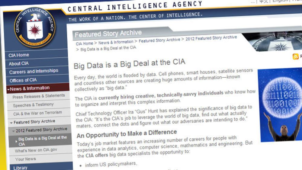 CIA rekrutterer spesialister innen big data og analyses.