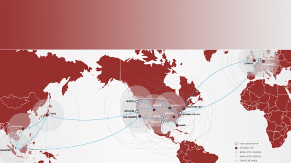 SoftLayer har et globalt nett av 9 datasentraler og 16 tilknytningspunkter. Kartet viser dekningsområdene for skytjenester i hovedsak rettet mot SMB-markedet. Selskapet teller i dag 25 000 kunder.