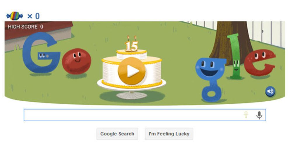 Google feier 15-årsdagen for selskapets søketjeneste med et doodle-spill.