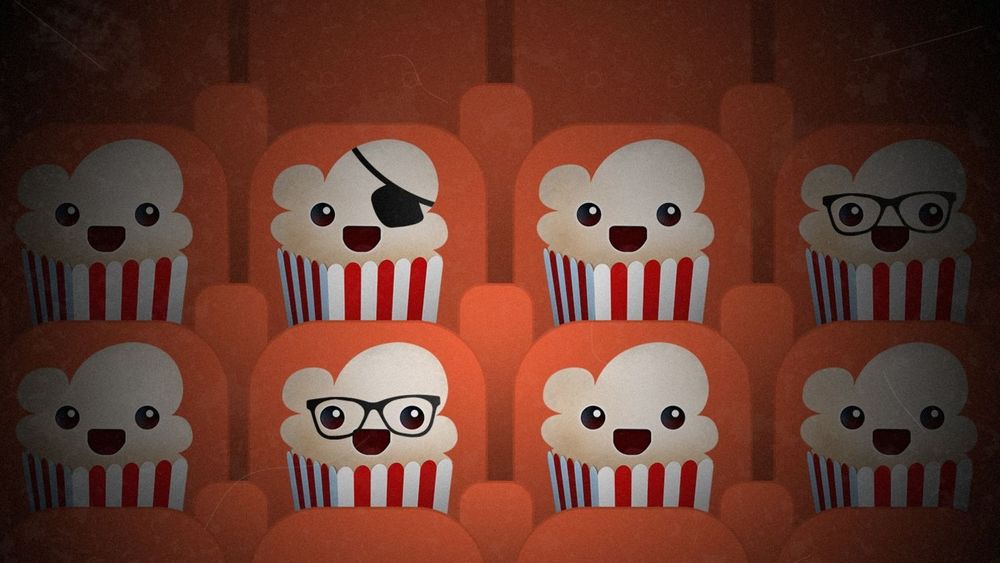 Popcorn-pirater på kino. Illustrasjon for Popcorn Time.