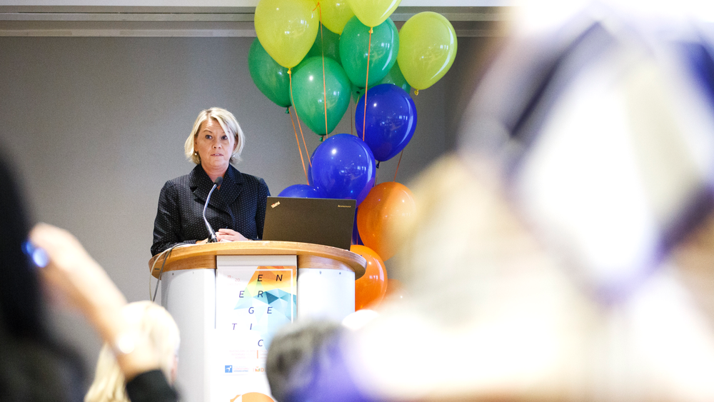Næringsminister Monica Mæland (H) under en gründer-konferanse i Drammen i fjor høst.