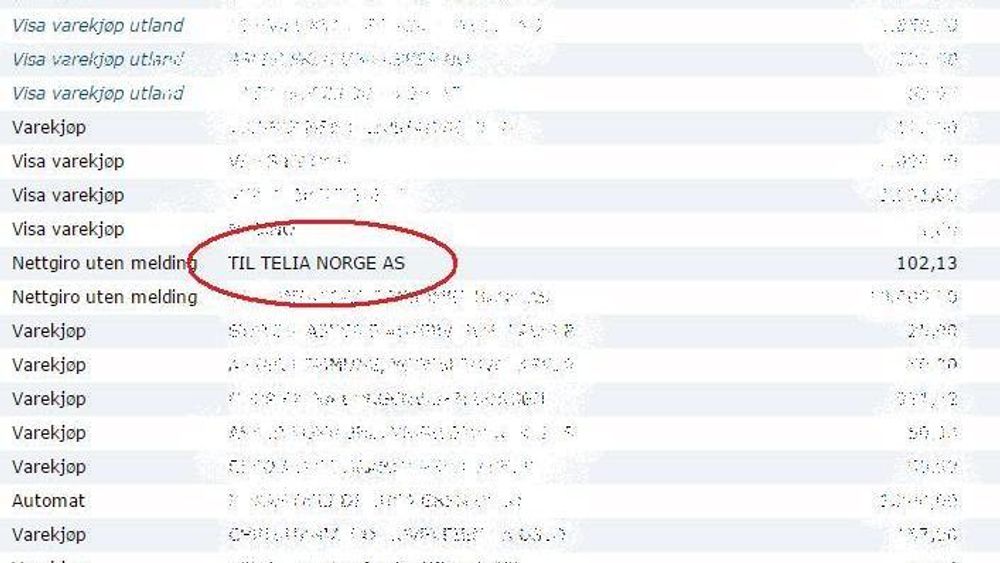 Er du Ice-kunde, dukker betalingsmottaker opp som Telia i nettbanken.