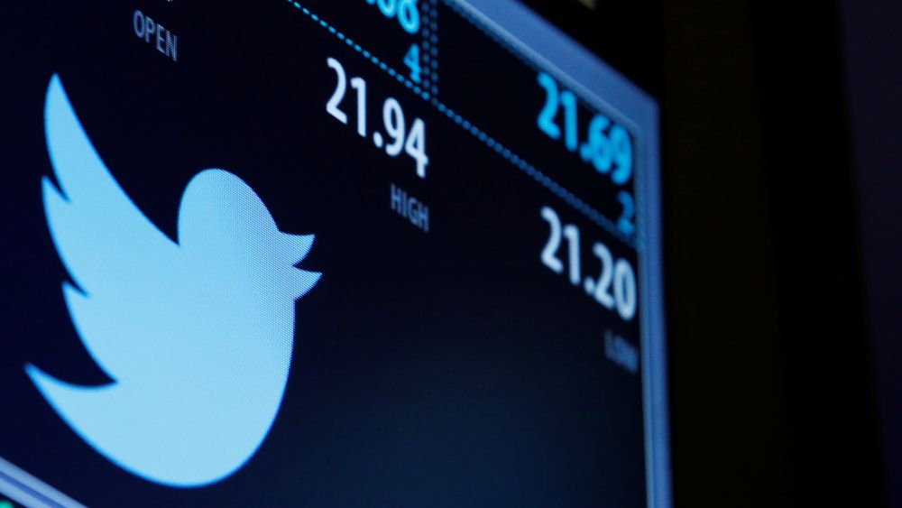 The Twitter logo and trading information is displayed just after the opening bell on a screen on the floor of the New York Stock Exchange (NYSE) in New York City, U.S., September 23, 2016.  REUTERS/Brendan McDermid