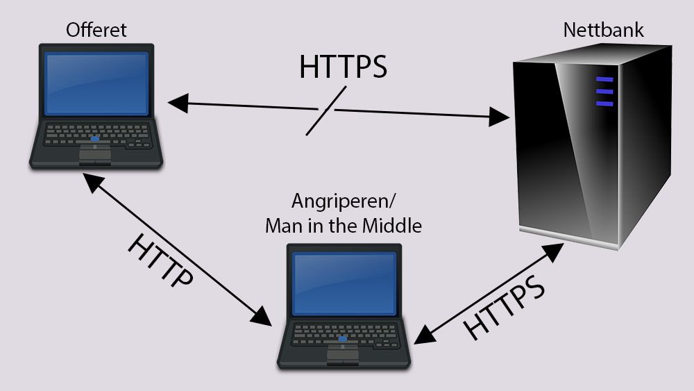 Med verktøy som SSLstrip kan en angriper avskjære HTTPS-forbindelser mellom nettleseren og webserveren. Det er enkelt å hindre, men få gjør det.