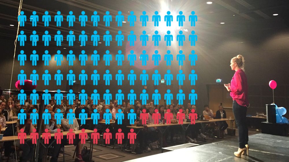 Fremdeles er kun 15 prosent av de sysselsatte ingeniørene kvinner. Her står kjernefysiker og rosablogger Sunniva Rose på scenen i Sarpsborg, for å overbevise ungdomsskolejenter om å velge teknologistudier.