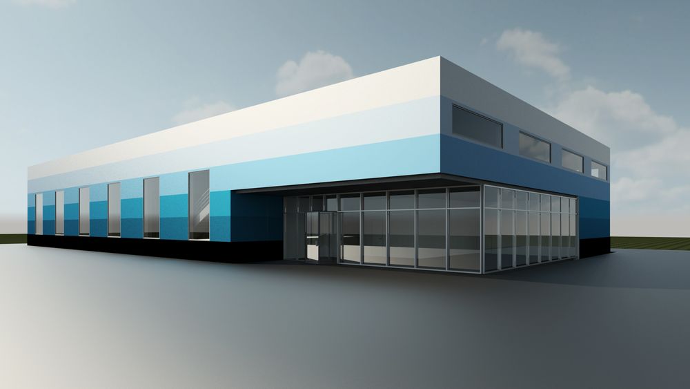 Prosjektskisse av den planlagte robotfabrikken på Brattvåg i Haram kommune.