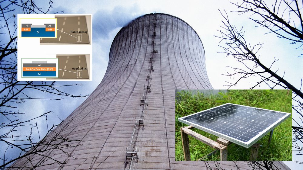 Eliminert: Hvert år kan et nytt gass- eller kullkraftverk erstattes av merproduksjonen fra en ørliten modifikasjon av elektroden på solcellene som produseres i verden (oppe til venstre). Illustrasjonsbilde av et kullkraftverk.