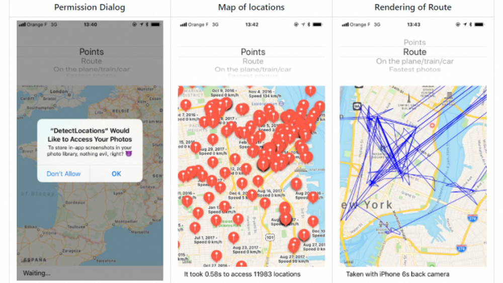 Proof-of-concept-app som viser hvordan brukerens bevegelser kan mappes via metadata i bildene.