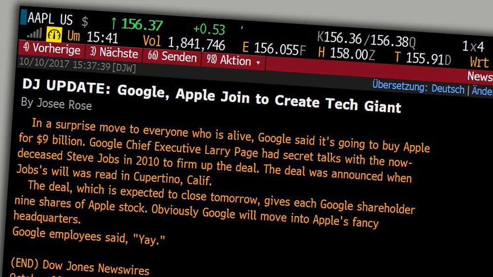 Dow Jones meldte ved en feil at Google hadde kjøpt Apple.