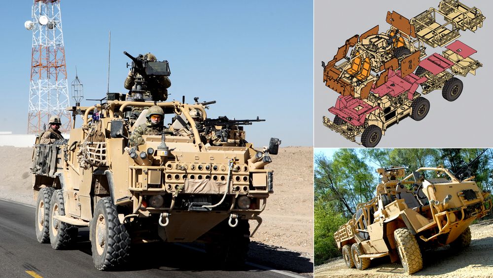 Amerikansk HMT Extenda i Afghanistan i 2011. Til høyre: Tilsvarende vogn med fjernstyrt våpenstasjon.