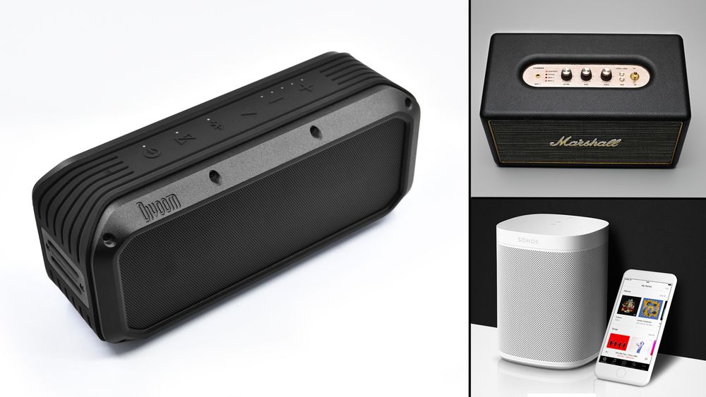 Woombox-Power (t.v) er en tøffing av en høyttaler. Samtidig har Sonos (ned til høyre) fått en ny konkurrent på markedet for Wifi-høyttalere.