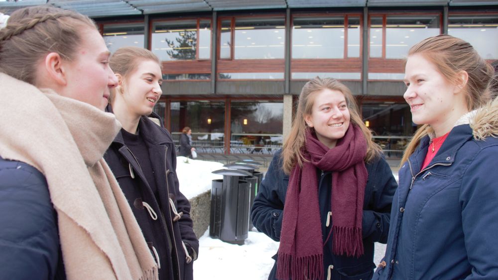 Farmasistudenter om digital undervisning: (Fra v.) Ingeborg Hjalland Ulla, Emma Bjørndal, Sara Haglund Moen og Sophie Victoria Despirée.