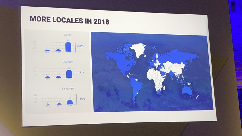 Googles utrullingsplaner for Google Assistant i 2018. Det er landene som er markert med blått som trolig vil være støttet innen utgangen av 2018.
