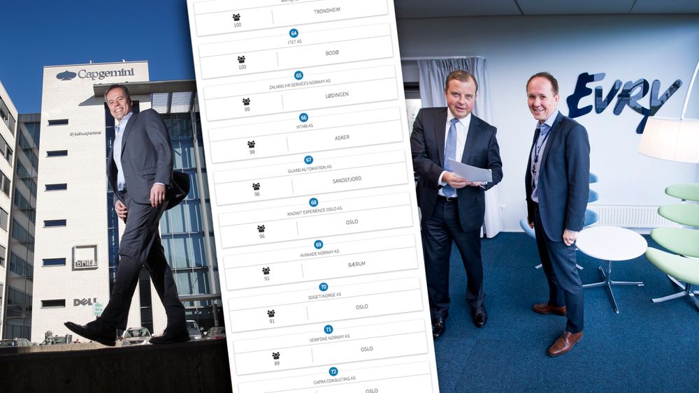 Evry og Sopra Steria figurerer begge høyt på topp 100-listen.