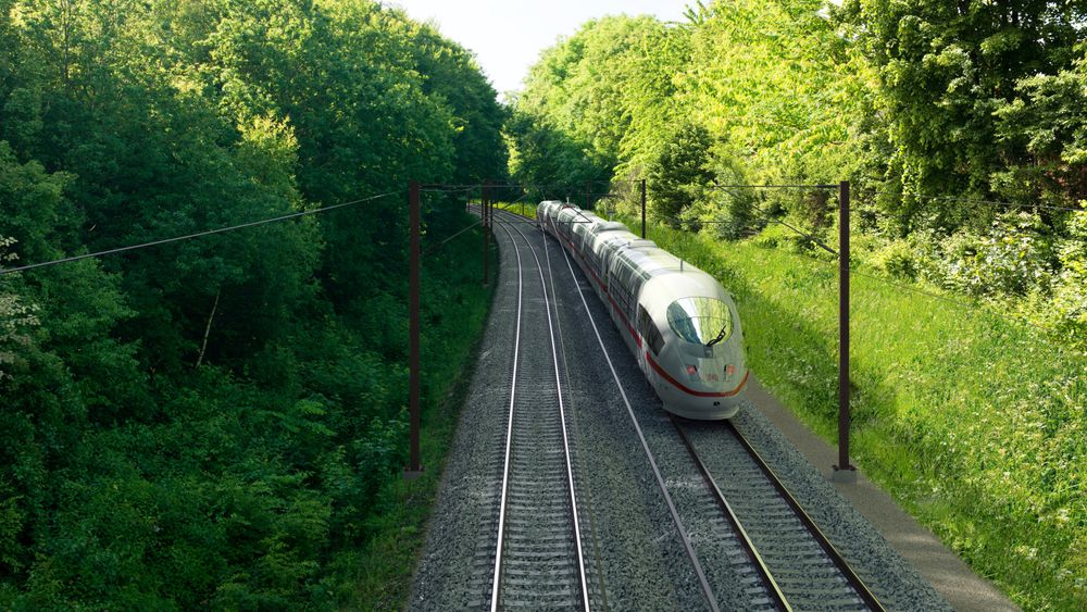 Fra Ringsted-Femern-banen i Danmark. Toget på bildet er en illustrasjon.