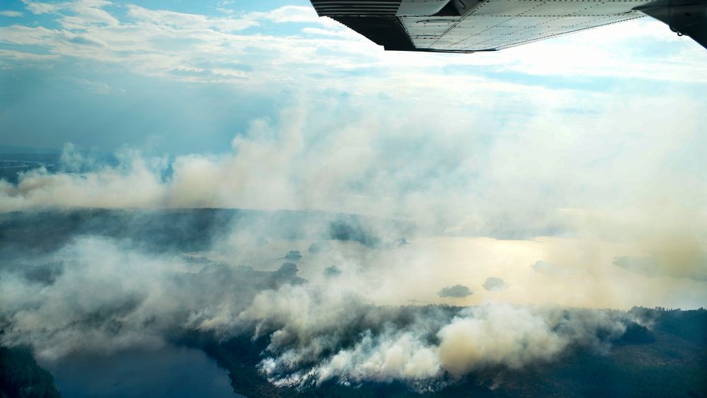 I Sverige har sommerens mange skogbranner spredt seg raskt på grunn av tørke og rekordhøye temperaturer. Brannene utviklet seg til å bli de mest omfattende noensinne i Sverige i moderne tid. Bildet viser røyk og flammer i nærheten av Ljusdal.