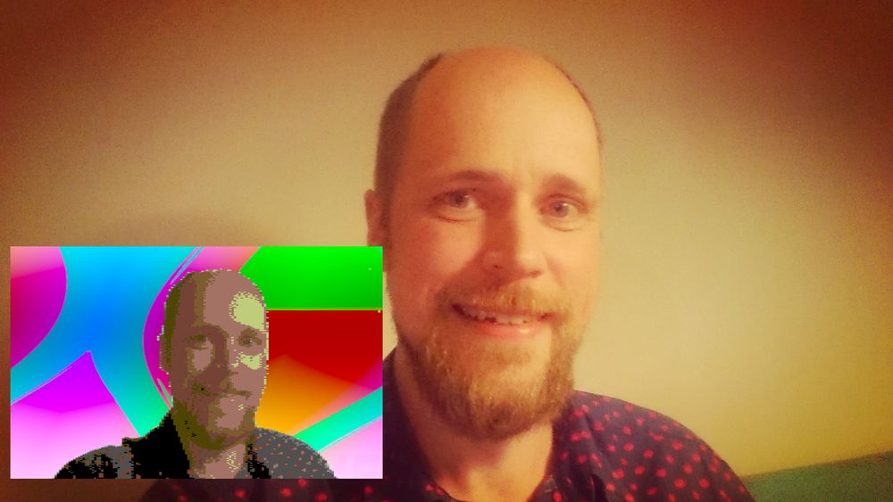 Øyvind Vevang er utvikler hos NextGenTel. Bildet nederst til venstre har han rendret som på en C64 og med bakgrunn fra en patch som han har lekt med i video-synthesizeren Lumen.