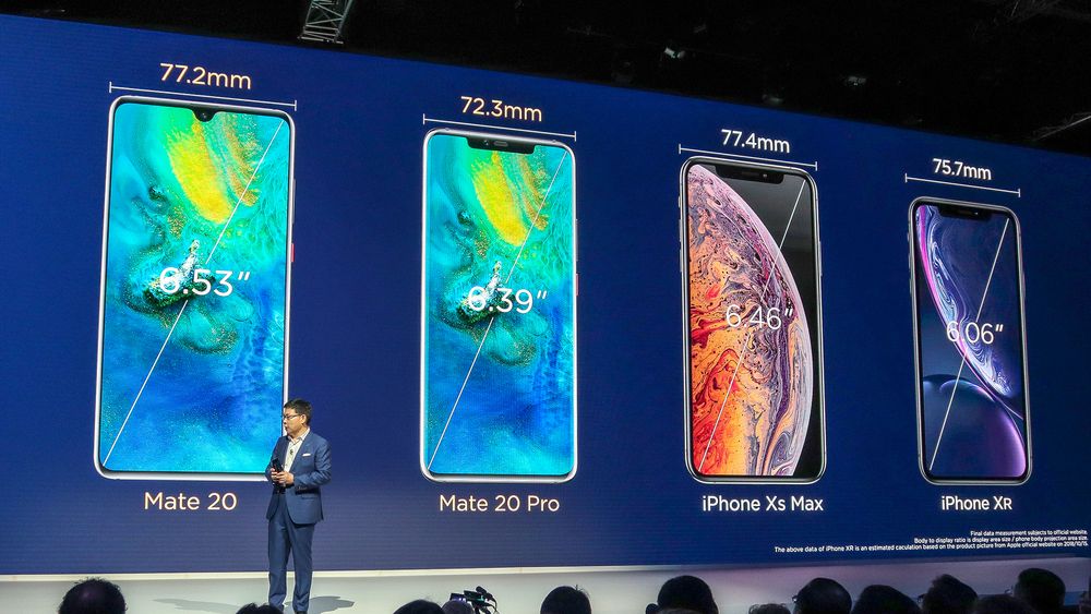 Huawei sammenlignet fjor høst skjermstørrelsene til selskapets flaggskipmobiler med skjermstørrelsene til toppmodellene fra Apple.