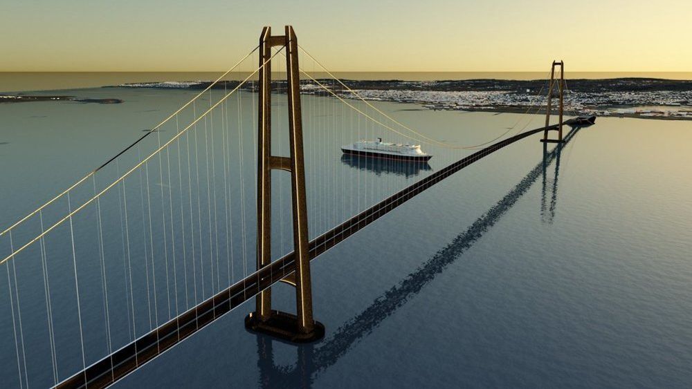 Konsulentforslag til hvordan en eventuell bru over Oslofjorden mellom Moss og Horten kunne sett ut. Nå er planene skrinlagt.