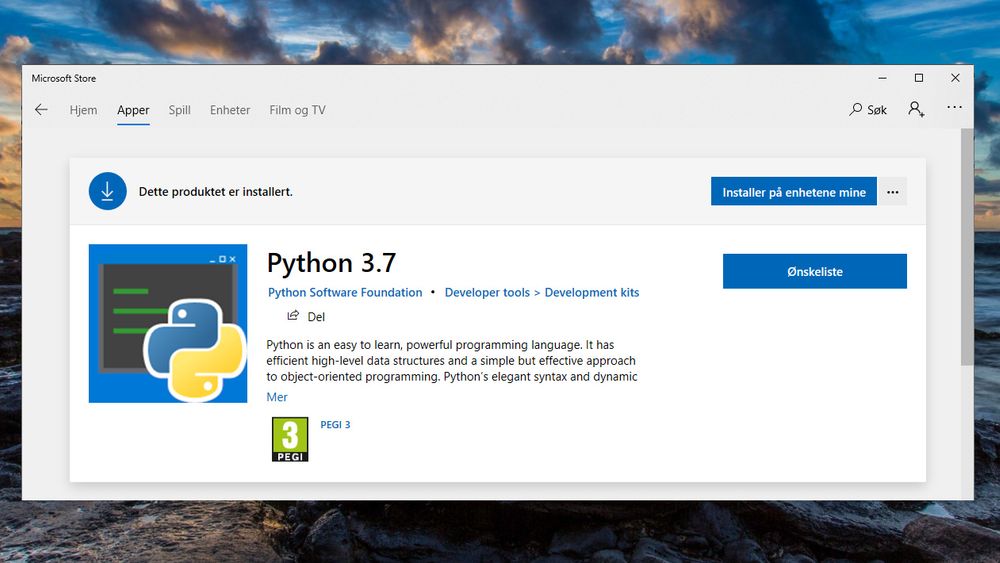 Python 3.7 er nå tilgjengelig for installasjon fra Microsoft Store. Det er flere fordeler med dette.