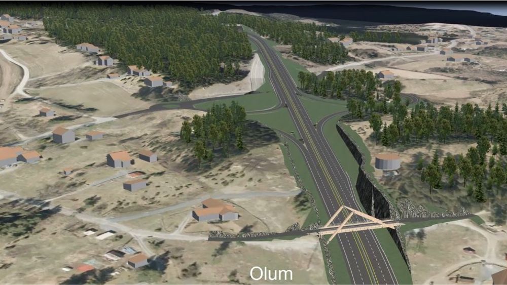 Illustrasjonen viser ny E16 ved Olum.