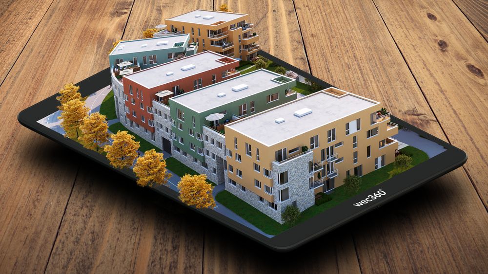 Kreativ, digital mockup som viser DNB Eiendoms boligprosjekt på Lade i Trondheim.