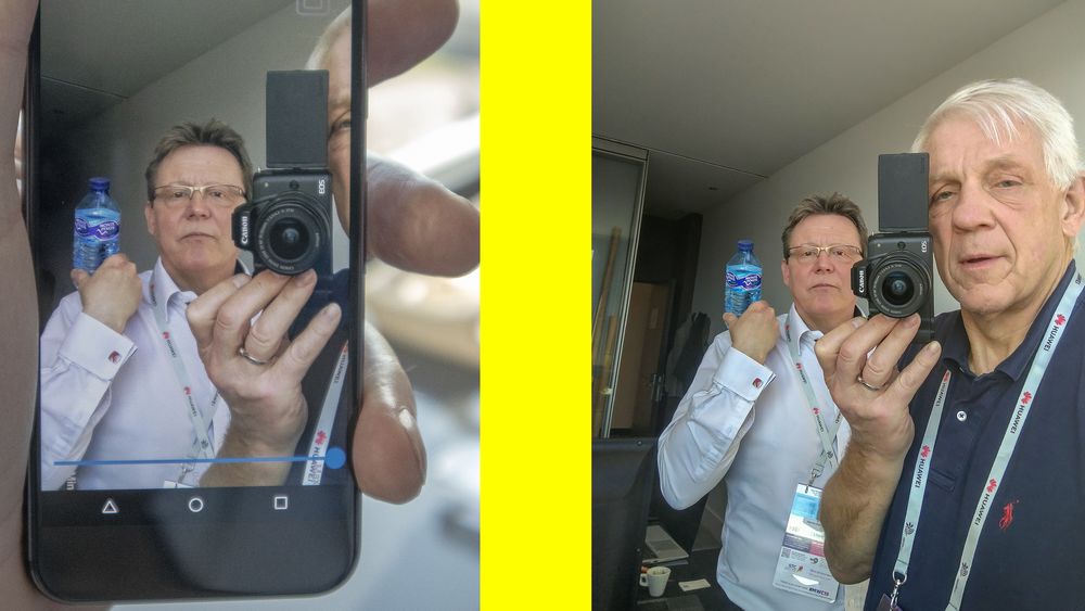 Et av triksene den norske polymerlinsen kan utføre er å ta mange bilder med ulike fokus i løpet av noen millisekunder. Det kan brukes til å flytte fokus etter at bildet er tatt, eller lage bilder hvor alt er i fokus.
Her tar vi bilde med en Googletelefon utstyrt med den norske linsen sammen med poLightsjef Øyvind Isaksen som står bak. Normalt skulle bare en del av bildet være i fokus, men her kan alt velges å være i fokus som vis på skjermkuttet til høyre.