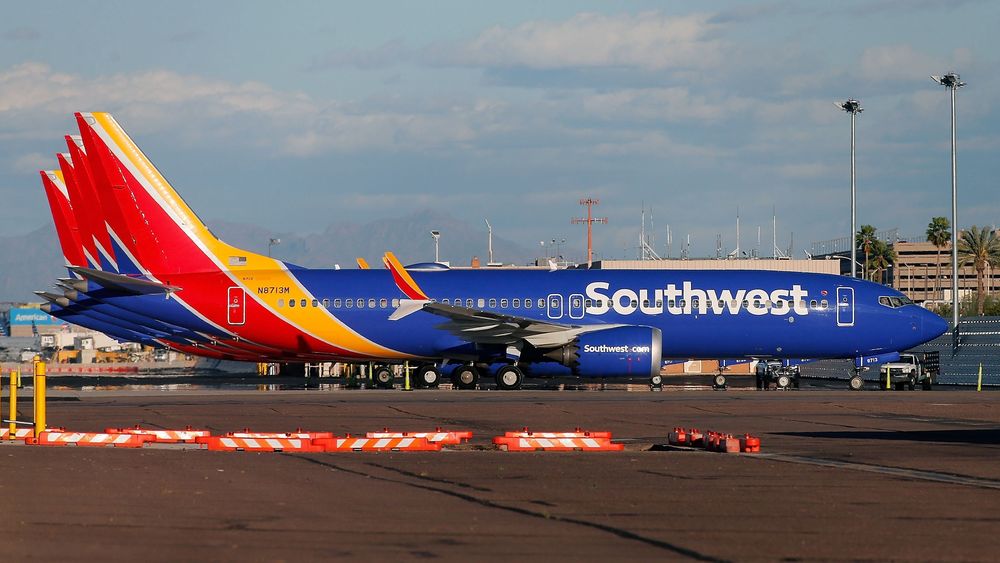 Southwest Airlines er den største Max-operatøren. Her er fire av selskapets B737-8 på bakken på Phoenix Sky Harbor International Airport onsdag.