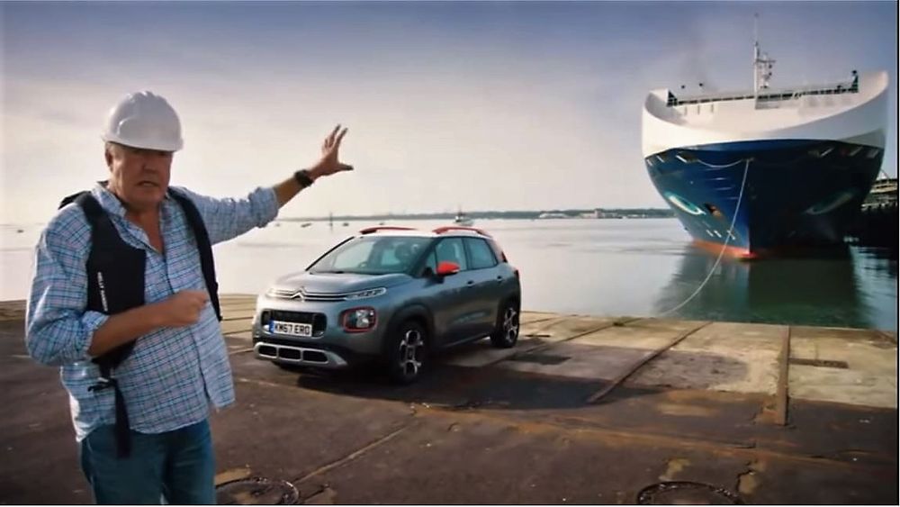 Jeremy Clarkson prøver å trekke bilskipet Neptune Galene på 11.000 dødvekttonn med en C3 Aircross på 1200 kilo.