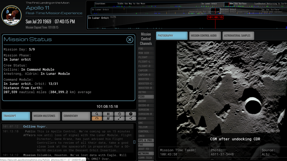 Nettsiden Apollo in real time lar deg følge måneferden på sekundet 50 år etter.