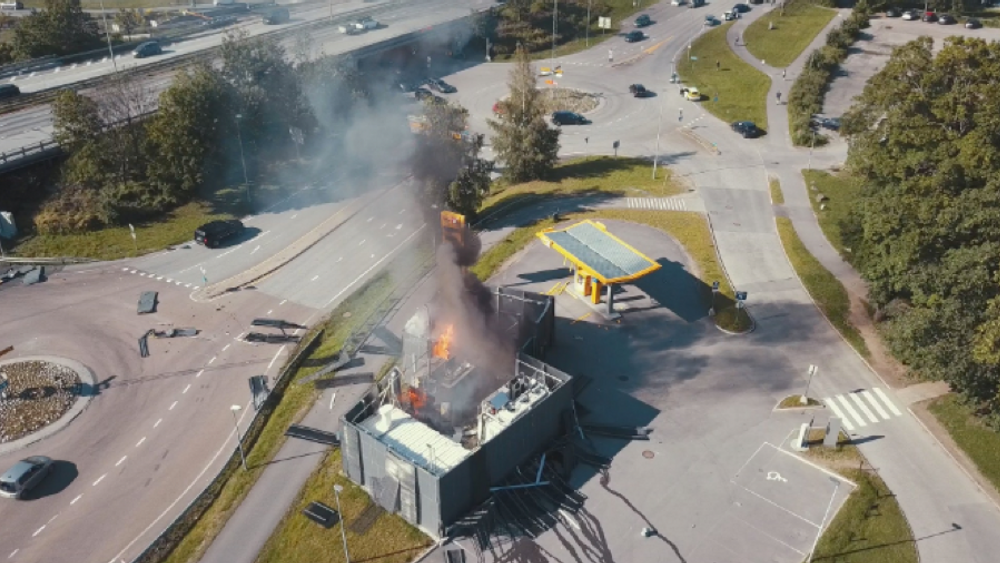 Uno-X-stasjonen i Sandvika, der hydrogen eksploderte sommeren 2019.