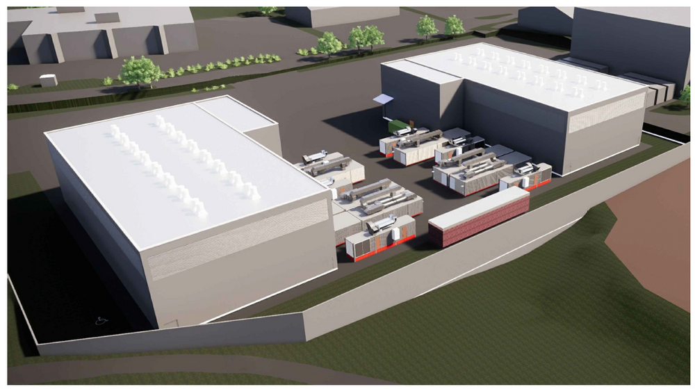 Arkitekttegning av Digiplex' nye datasenter på Fetsund.