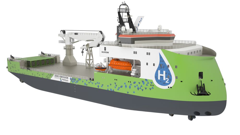 Ulstein SX190 SCV med brenselceller og komprimert hydrogen plassert i containere på dekk. Fartøyet skal kunne seile fra 2020, hevder Ulstein Group.