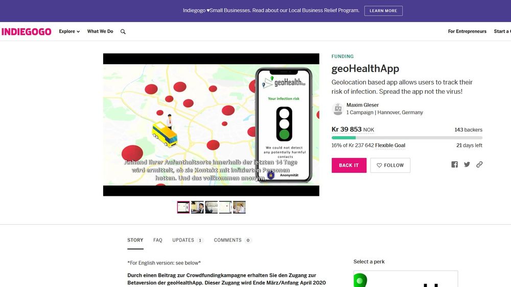 Crowdfundig skal bidra til å få på plass en app som bruker telefonens gps-logg til å varsle om smittefare. 