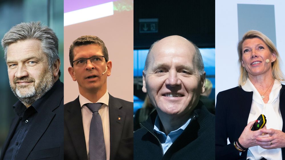 Fra venstre: Simula-sjef Aslak Tveito, Konsernsjef Geir Håøy i Kongsberg Group, Telenor-sjef Sigve Brekke og DNB-sjef Kjerstin R. Braathen er blant de største arbeidsgiverne for IT-folk i statlige selskaper.