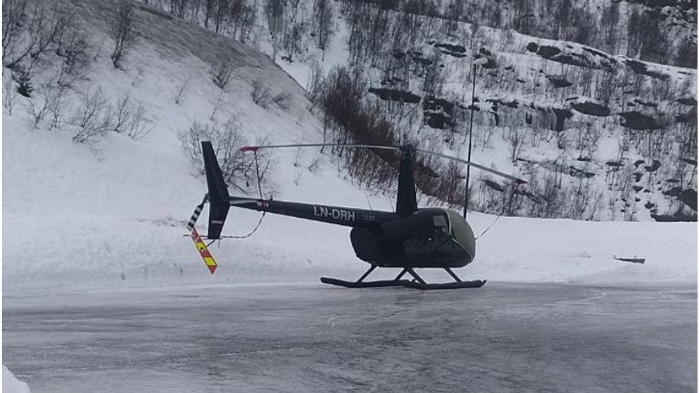 Ulykkeshelikopteret av typen Robinson R44 II før avgang.